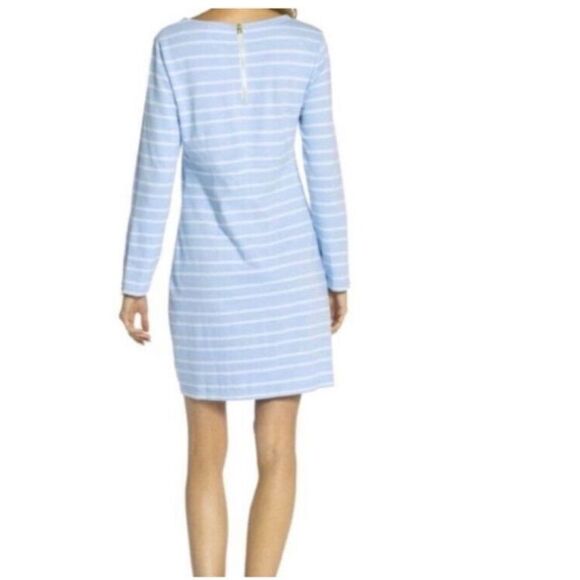 Sail to Sable Blue White Textured Rope Stripe Knit Long Sleeve Dress Size L - Picture 2 of 15